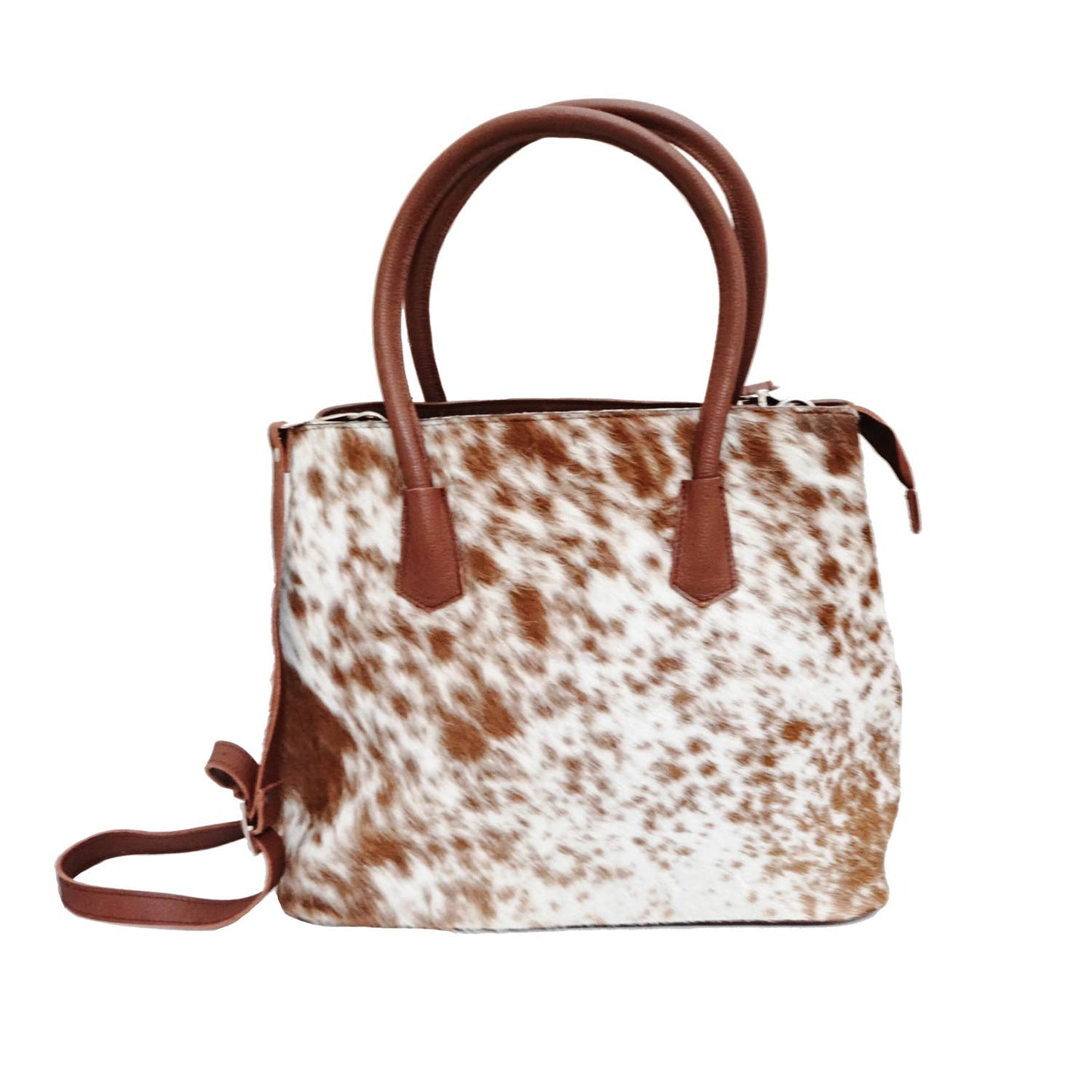 Cowhide Bag Hand bag with strip H12: BROWN