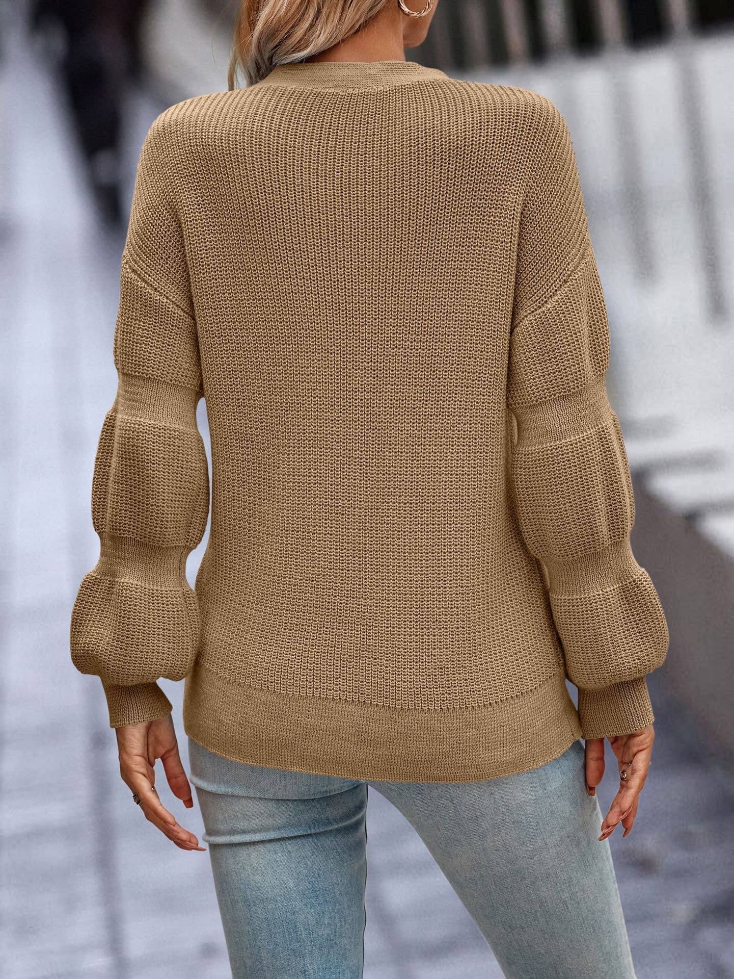 SZ1-SW6261 Ribbed Knit Button Cardigan: Denim / M