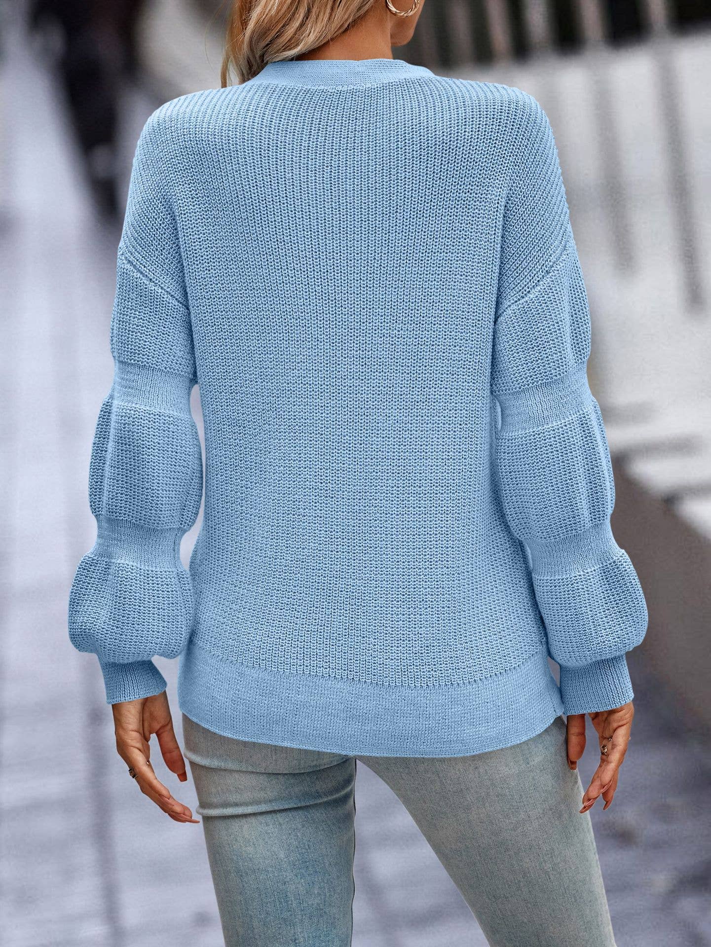 SZ1-SW6261 Ribbed Knit Button Cardigan: Denim / M