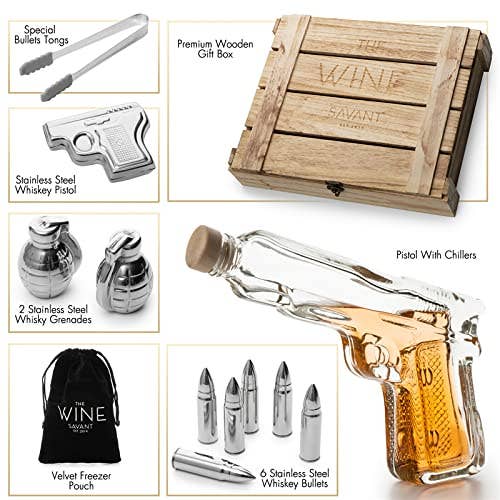 Luxurious Bar Gift Set - Pistol Decanter - 2 Grenade Whiskey
