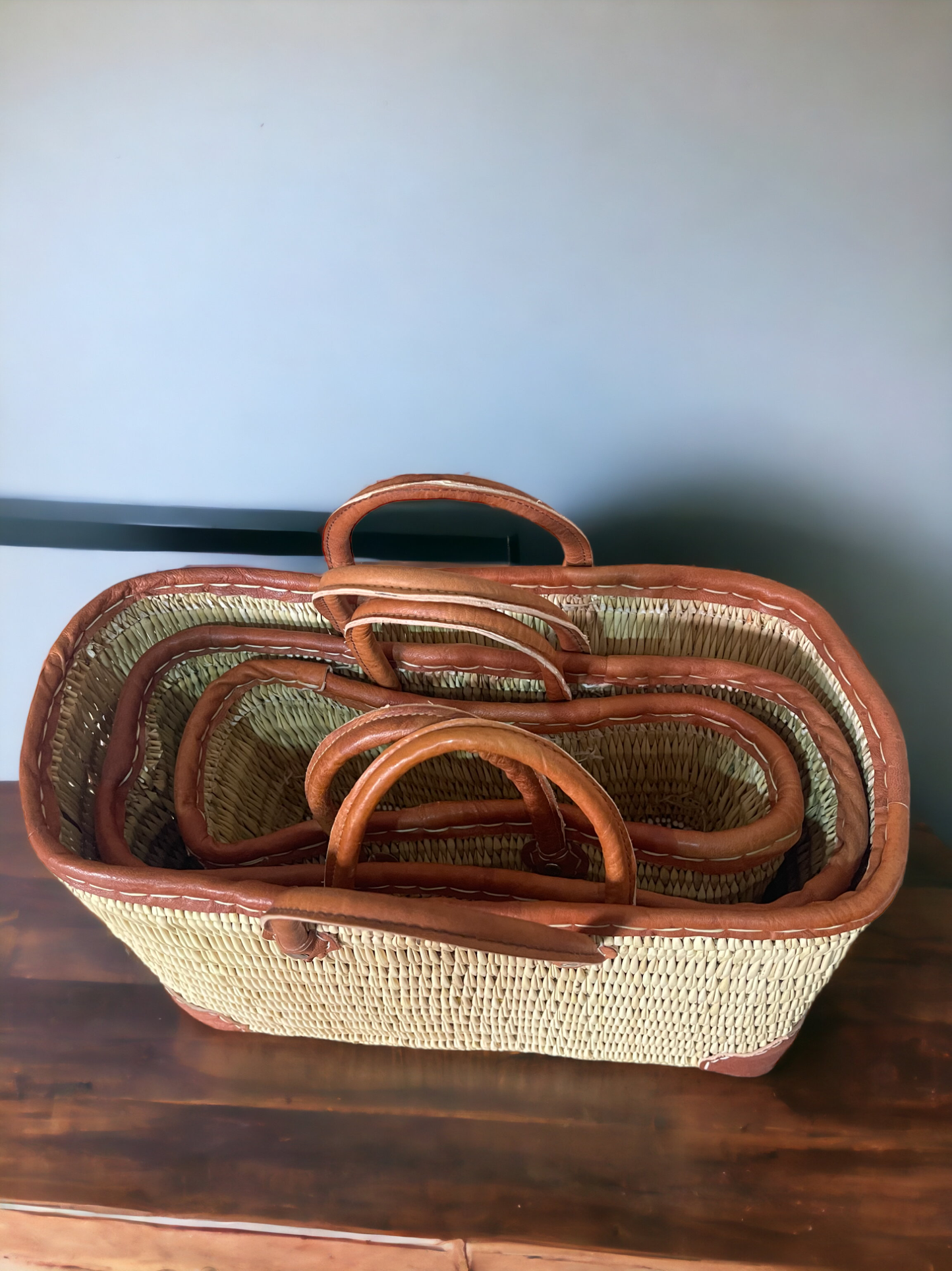 MOROCCAN MARKET BASKETS LEATHER - Handcrafted Moroccan: Large