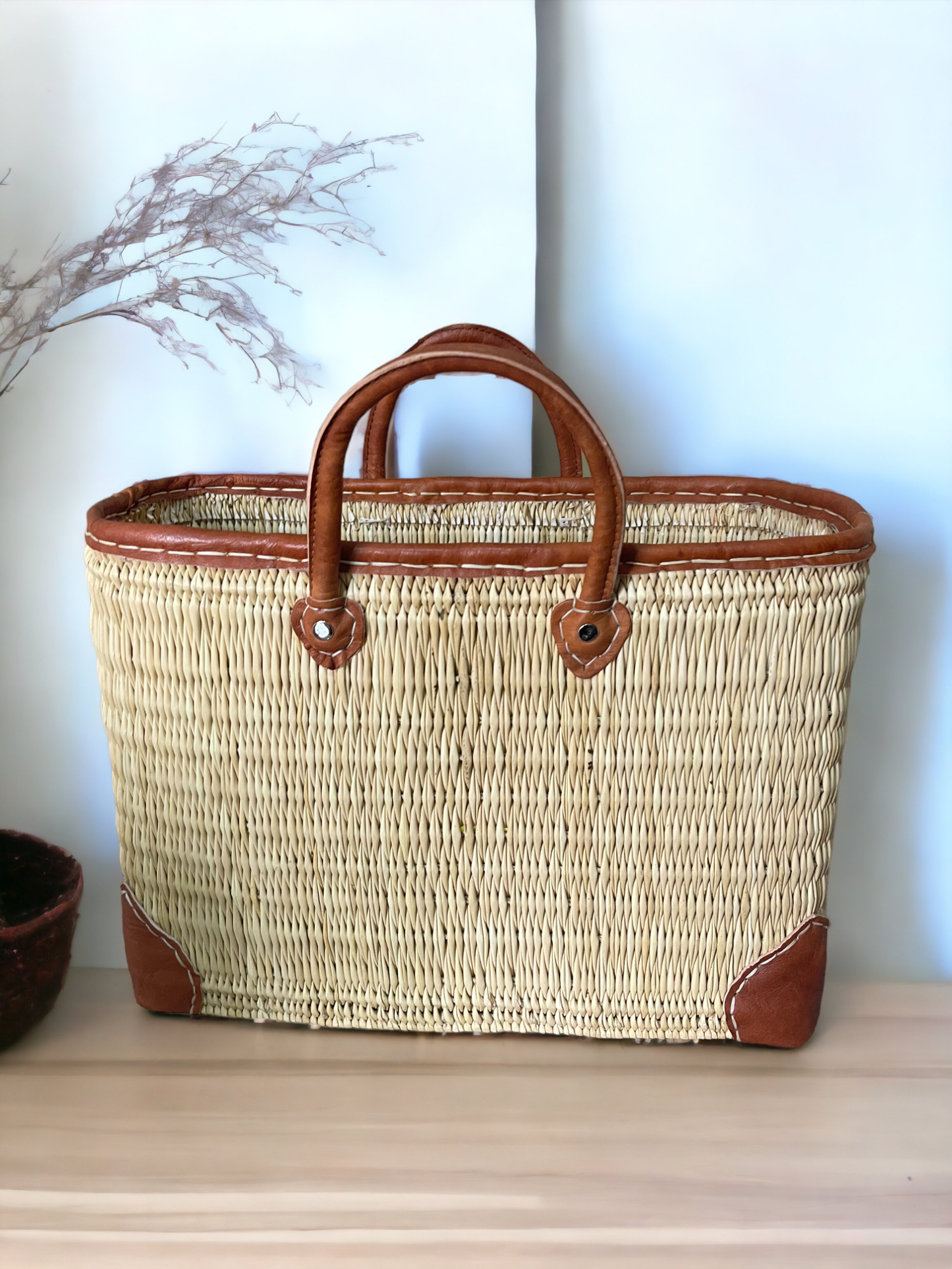 MOROCCAN MARKET BASKETS LEATHER - Handcrafted Moroccan: Large