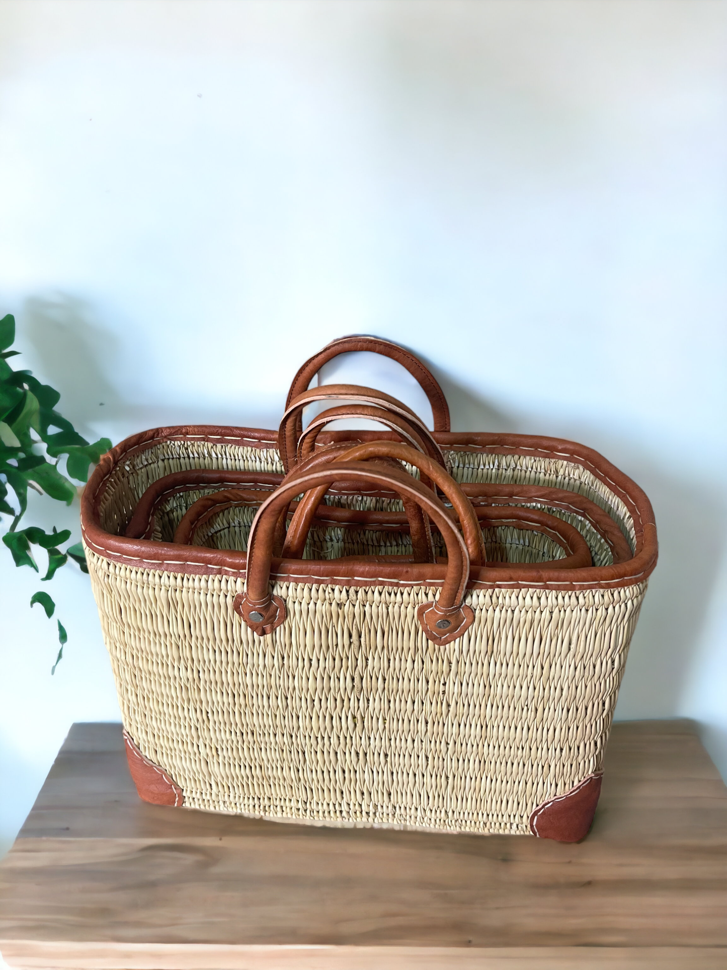 MOROCCAN MARKET BASKETS LEATHER - Handcrafted Moroccan: Large