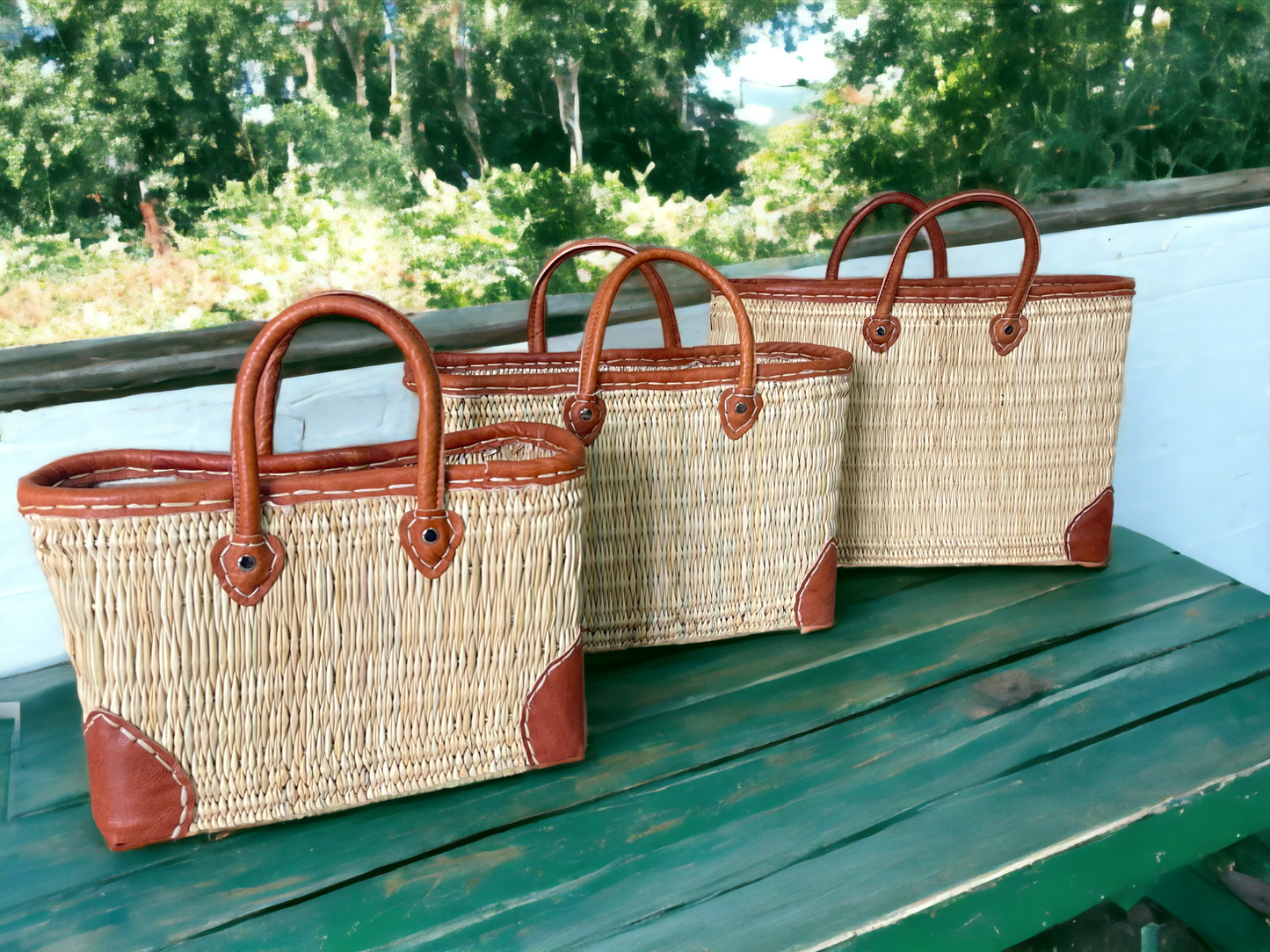 MOROCCAN MARKET BASKETS LEATHER - Handcrafted Moroccan: Large