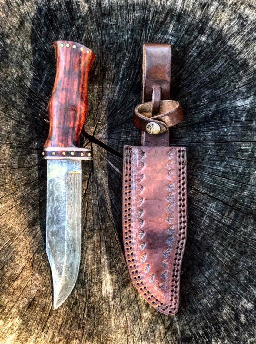 Damascus Steel And Rosewood Hunting Knife -VG 60