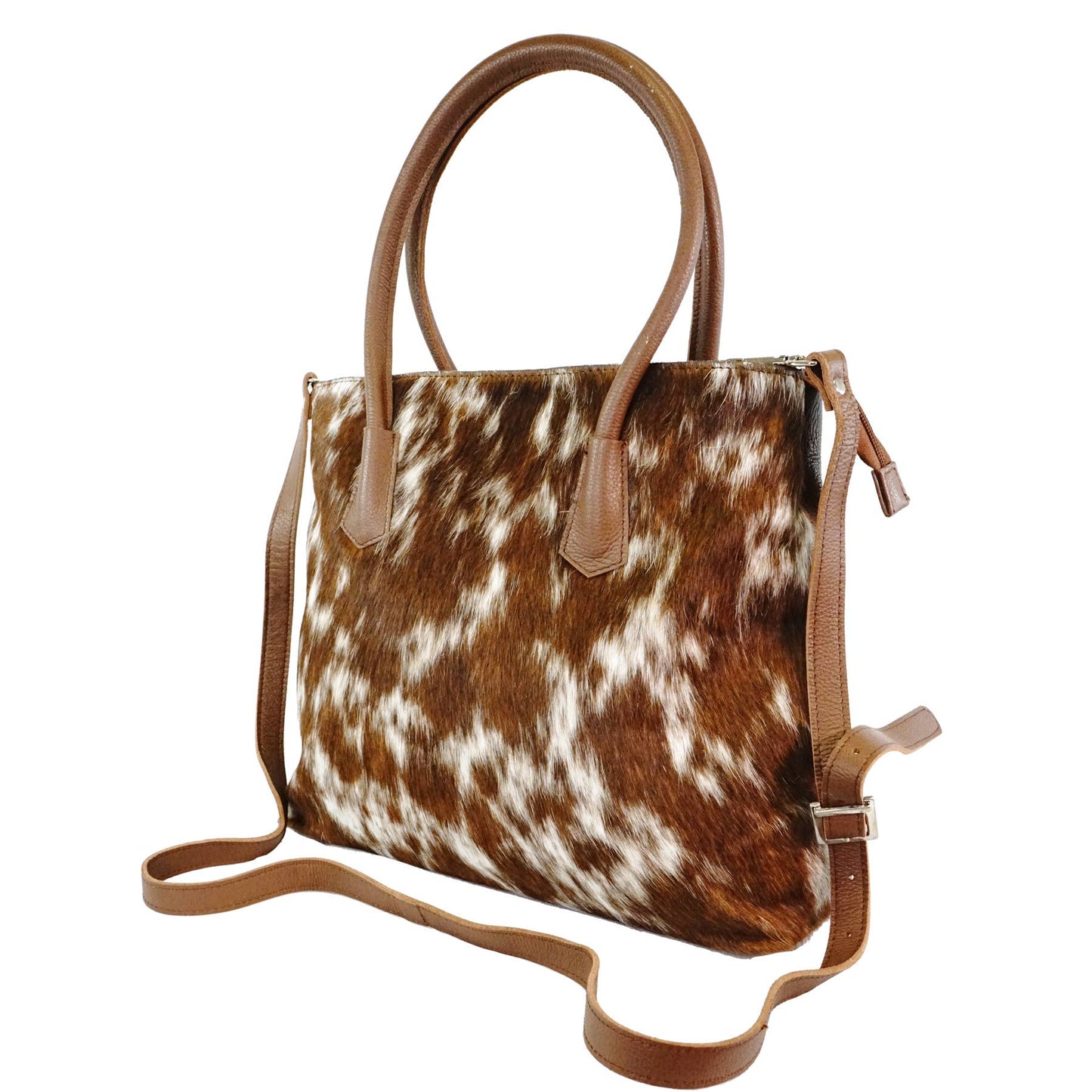 Cowhide Bag Hand bag with strip H12: BROWN