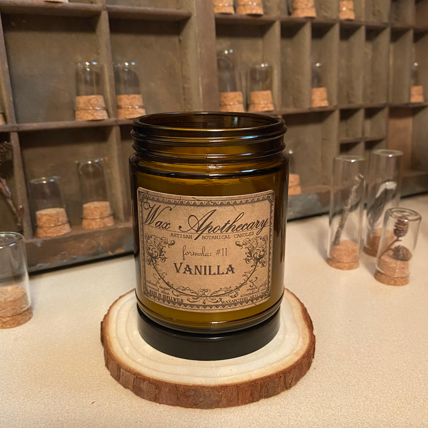 Vanilla 6oz Botanical Candle in Amber Glass Jar w/ Black Lid
