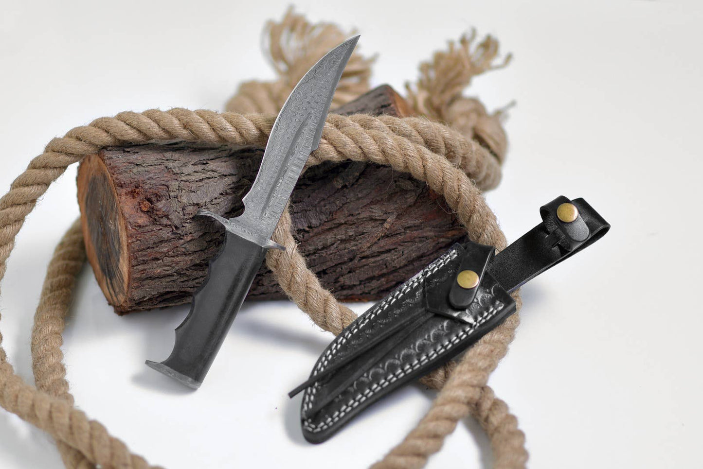 Damascus Hunting Knife Full Tang with Damascus Hilt Custom