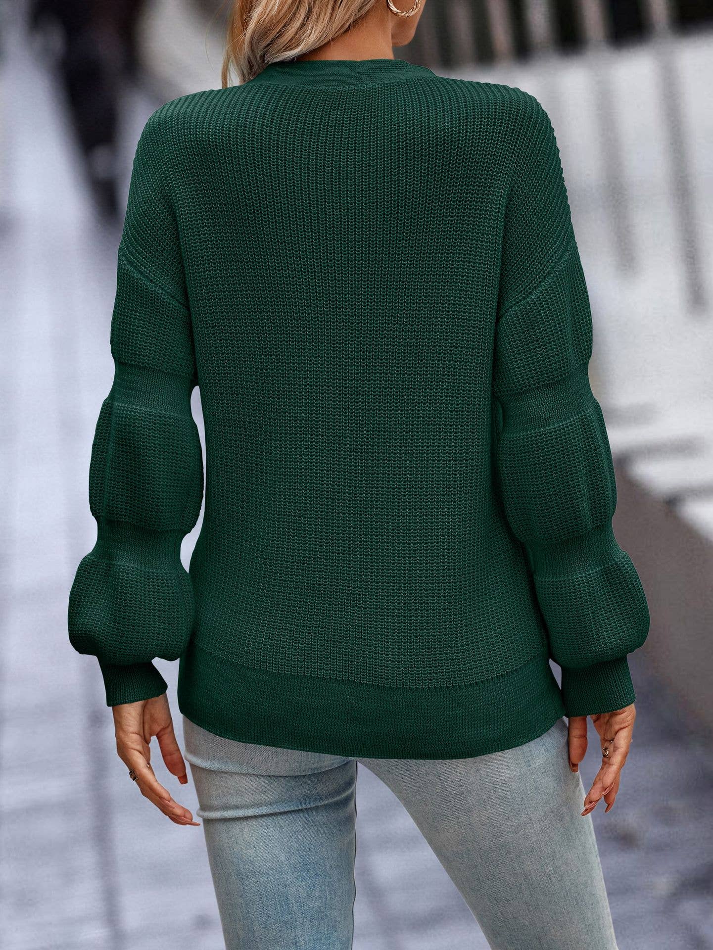 SZ1-SW6261 Ribbed Knit Button Cardigan: Denim / M