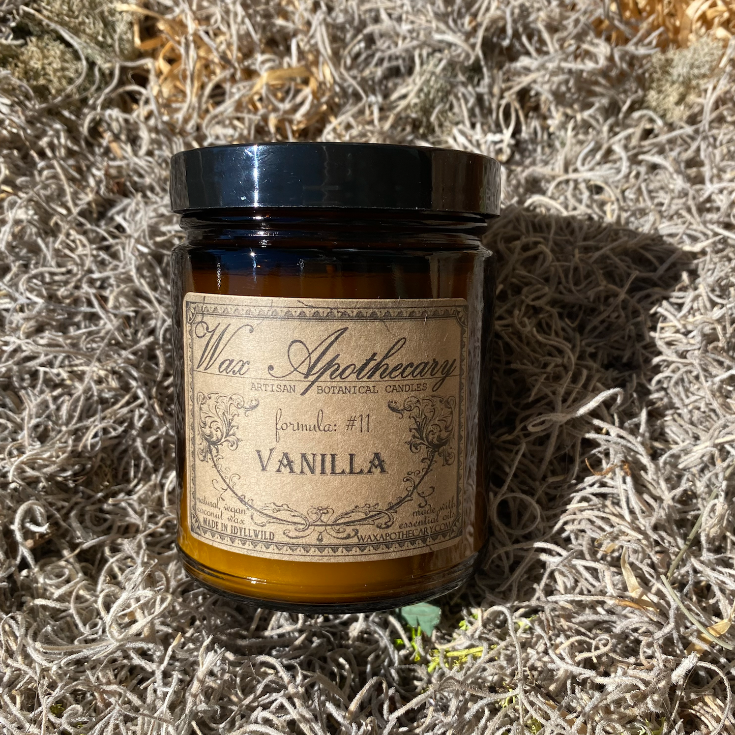 Vanilla 6oz Botanical Candle in Amber Glass Jar w/ Black Lid