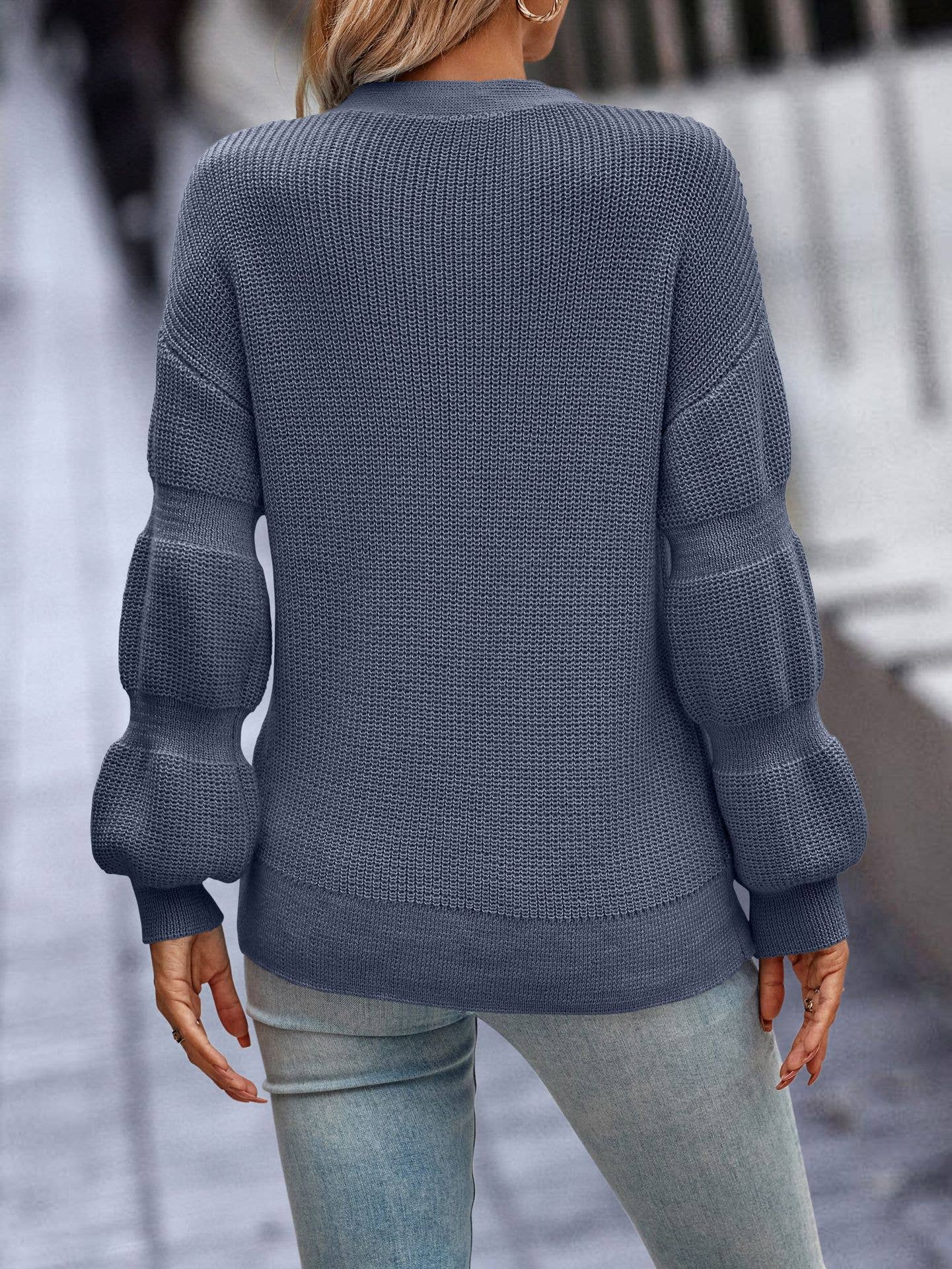 SZ1-SW6261 Ribbed Knit Button Cardigan: Denim / M