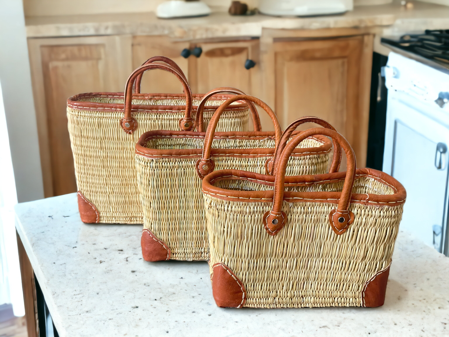 MOROCCAN MARKET BASKETS LEATHER - Handcrafted Moroccan: Large