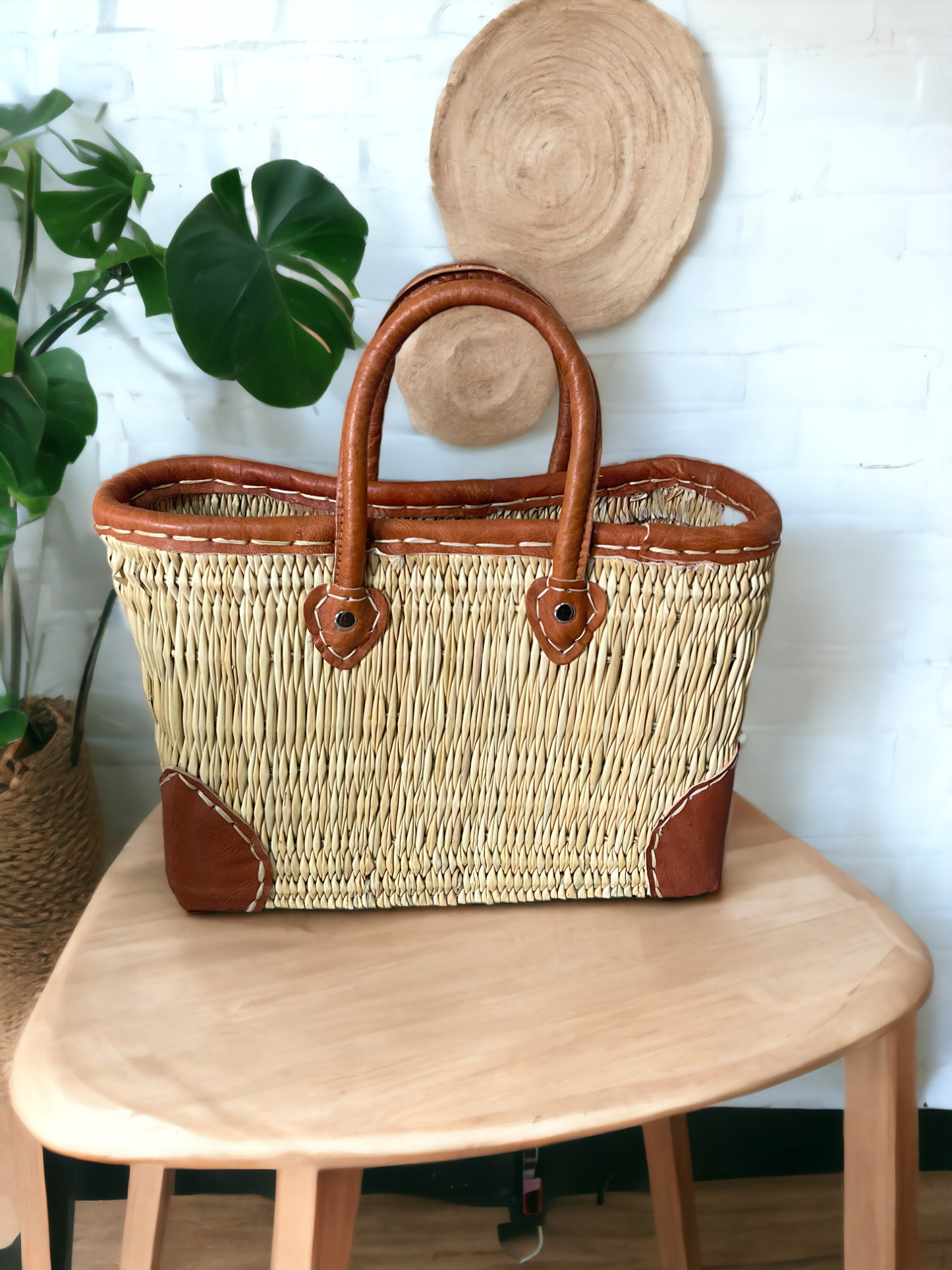 MOROCCAN MARKET BASKETS LEATHER - Handcrafted Moroccan: Large