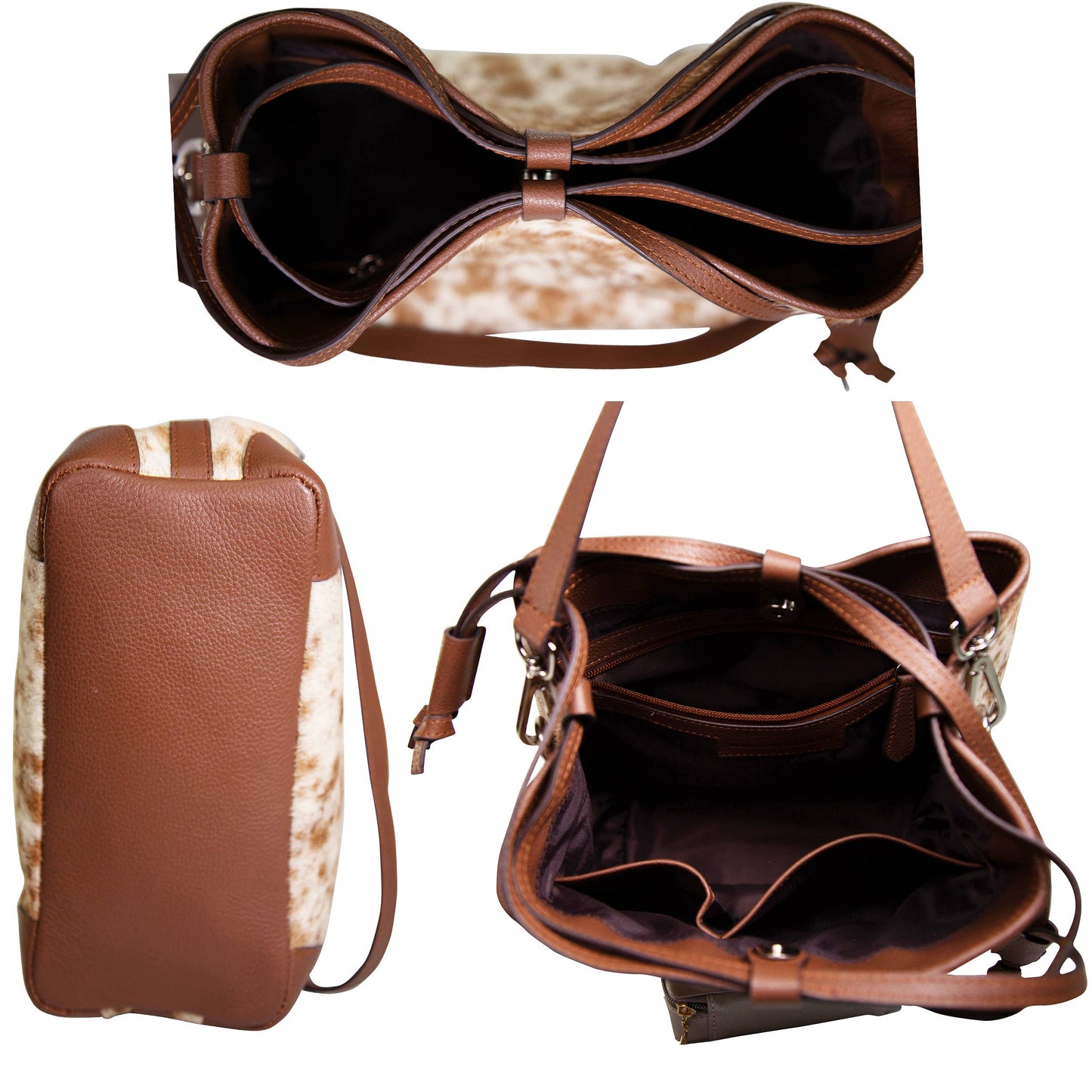 Women's cowhide leather Bucket tote crossbody H21: CHOCOLATE
