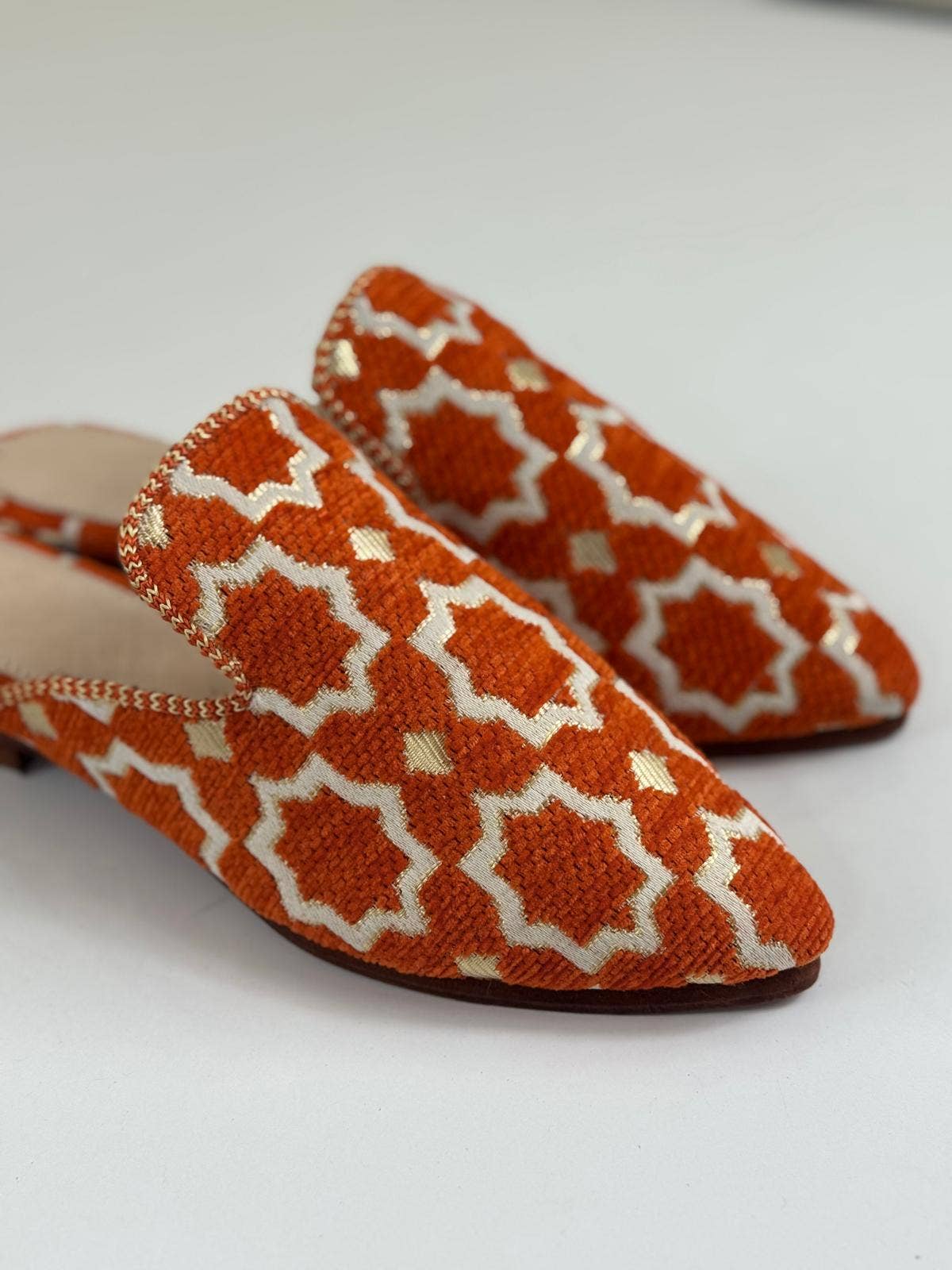 Wholesale Moroccan Babouche - Handmade Orange Boho Mules: UK 6 / US 7.5 / 39 EU
