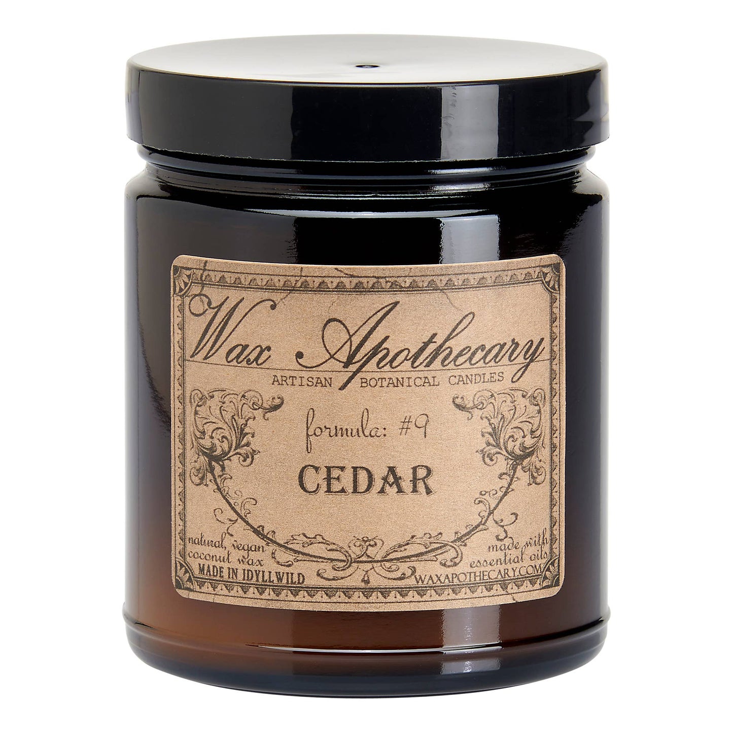 Cedar 6oz Botanical Candle in Amber Glass Jar w/ Black Lid