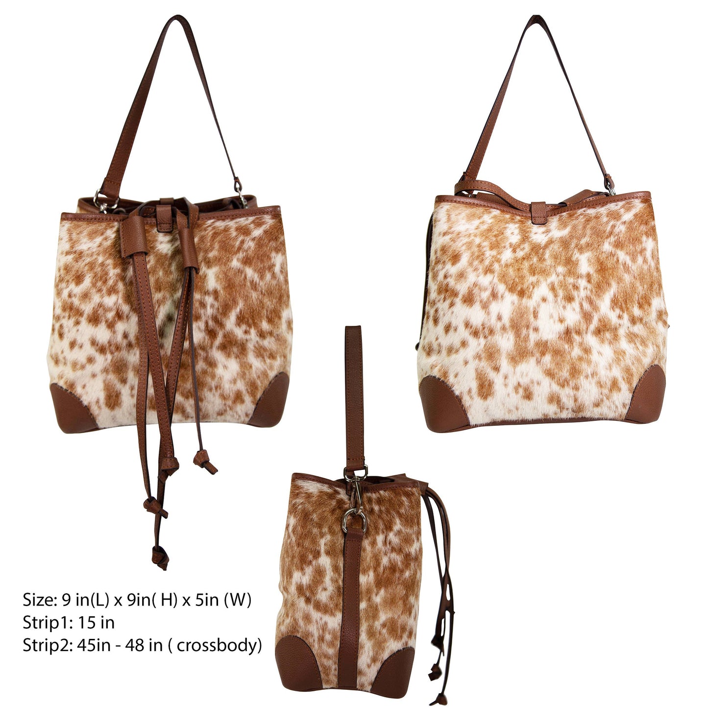 Women's cowhide leather Bucket tote crossbody H21: CHOCOLATE
