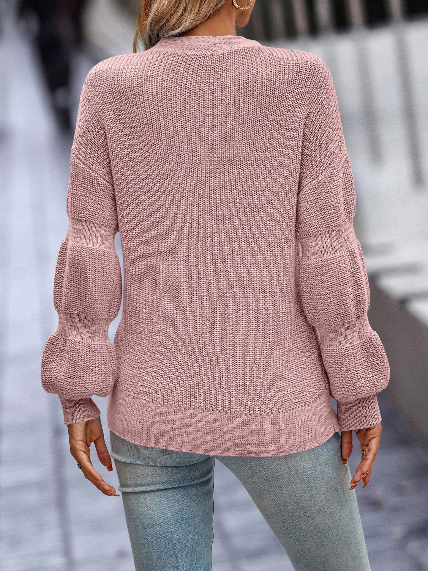 SZ1-SW6261 Ribbed Knit Button Cardigan: Denim / M