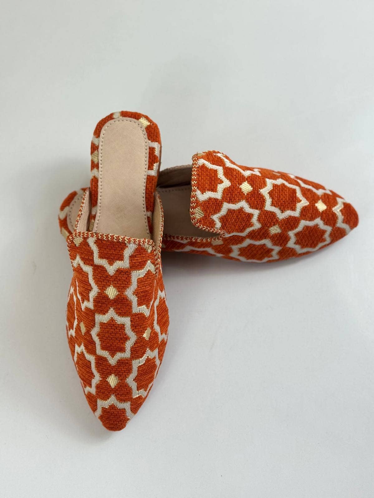 Wholesale Moroccan Babouche - Handmade Orange Boho Mules: UK 6 / US 7.5 / 39 EU