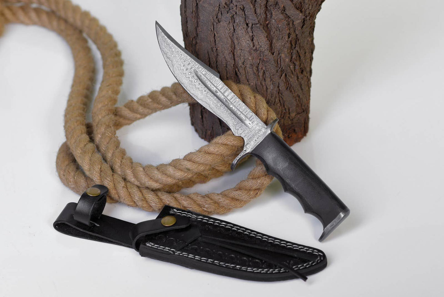 Damascus Hunting Knife Full Tang with Damascus Hilt Custom