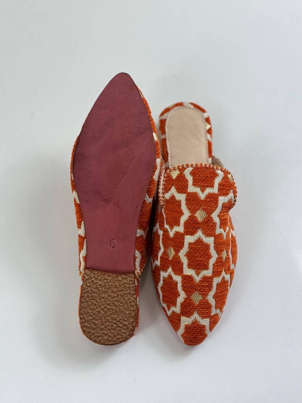 Wholesale Moroccan Babouche - Handmade Orange Boho Mules: UK 6 / US 7.5 / 39 EU