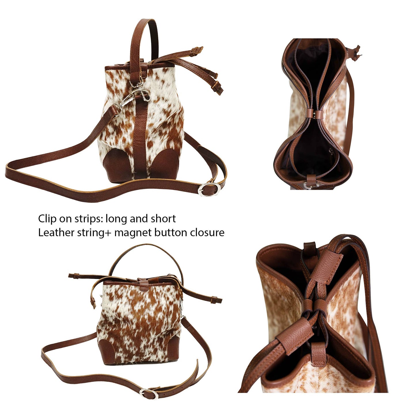 Women's cowhide leather Bucket tote crossbody H21: CHOCOLATE
