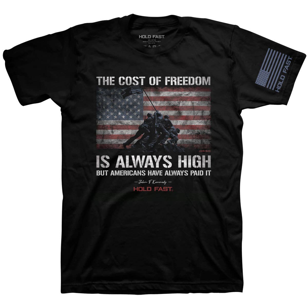 HOLD FAST Mens T-Shirt JFK Flag: 2X-Large / Black