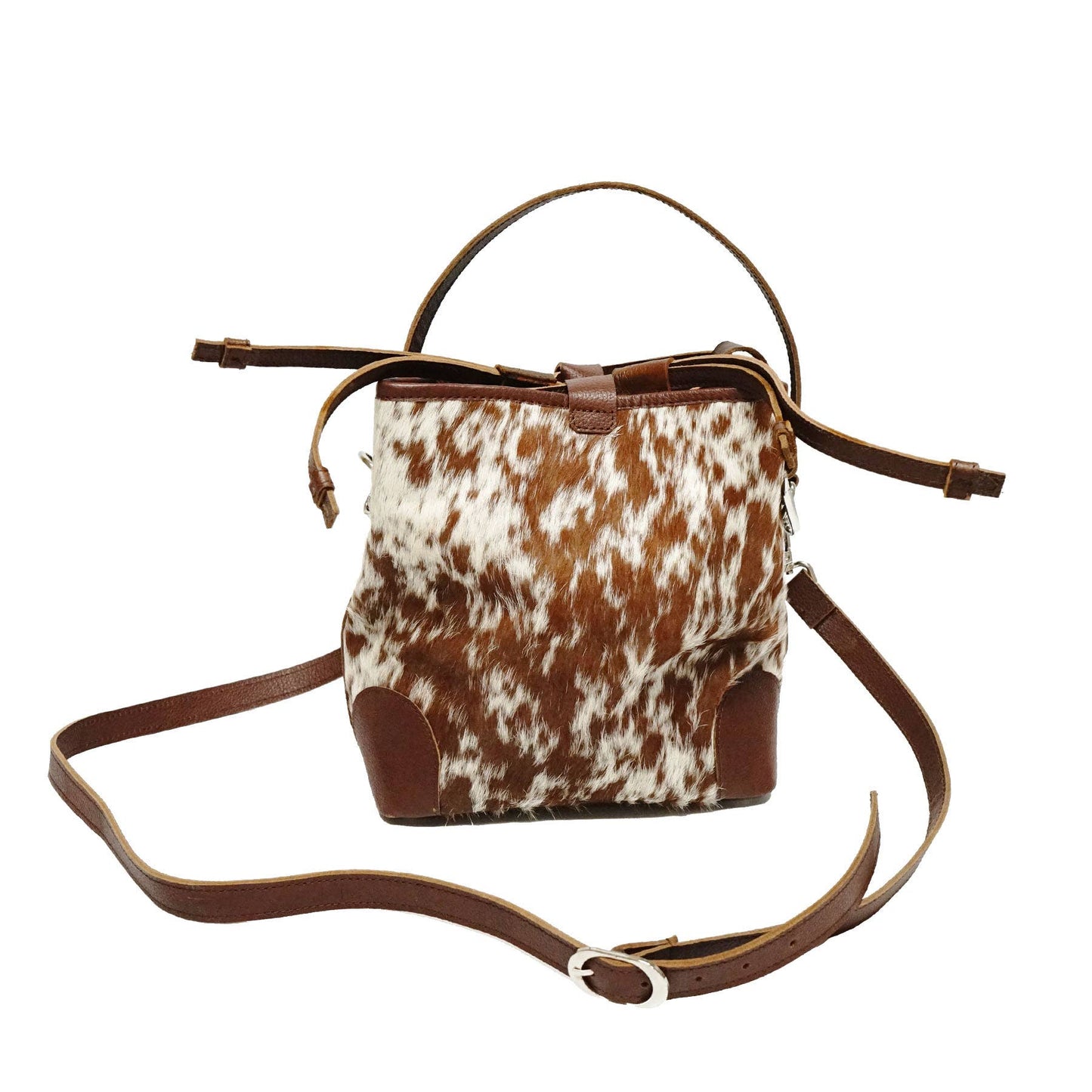 Women's cowhide leather Bucket tote crossbody H21: CHOCOLATE
