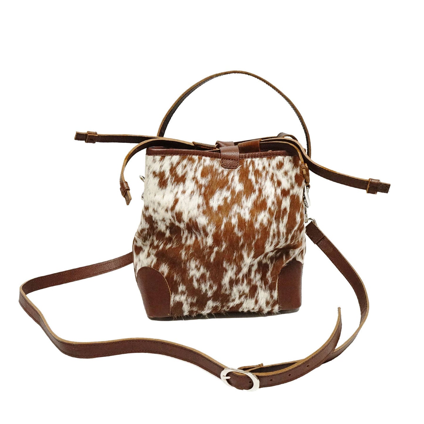 Women's cowhide leather Bucket tote crossbody H21: CHOCOLATE