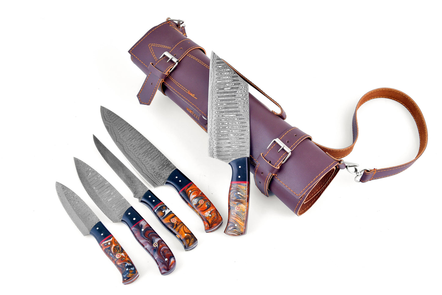 Titan's Artisanal Mastery: Damascus Essence 5-Piece Kitchen