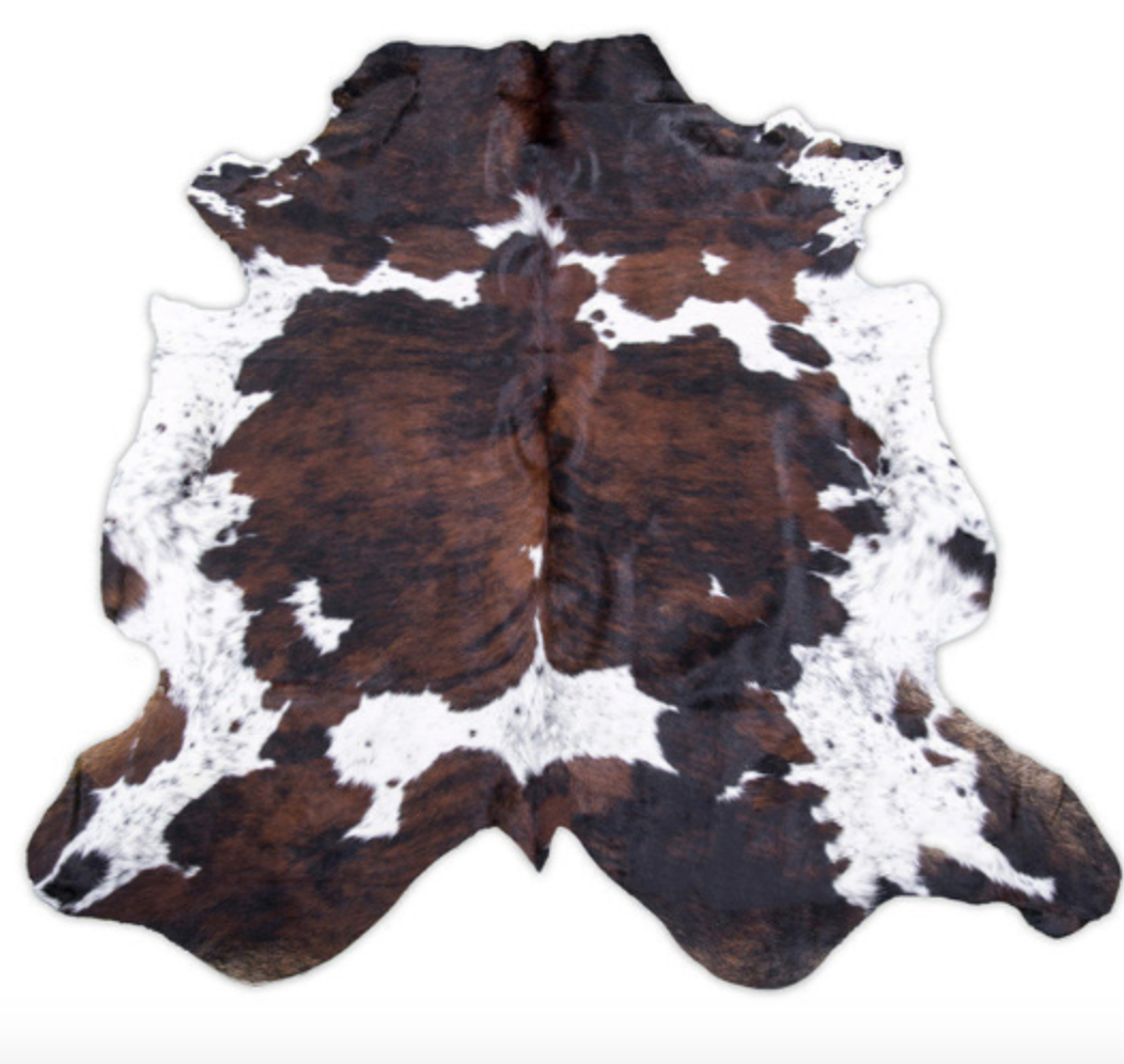 Dark tricolor cowhide rug Large