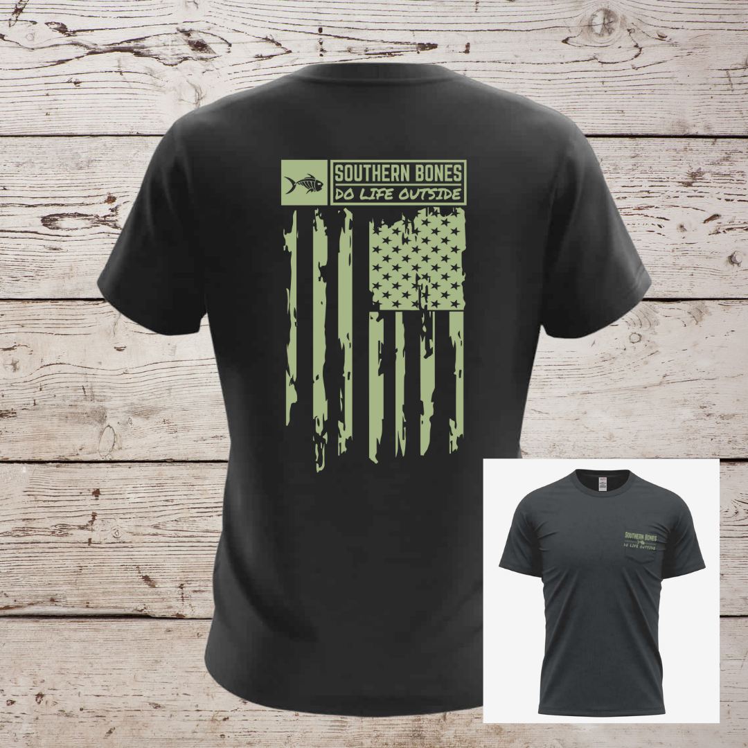 Southern Bones Tattered Flag Pocket T
