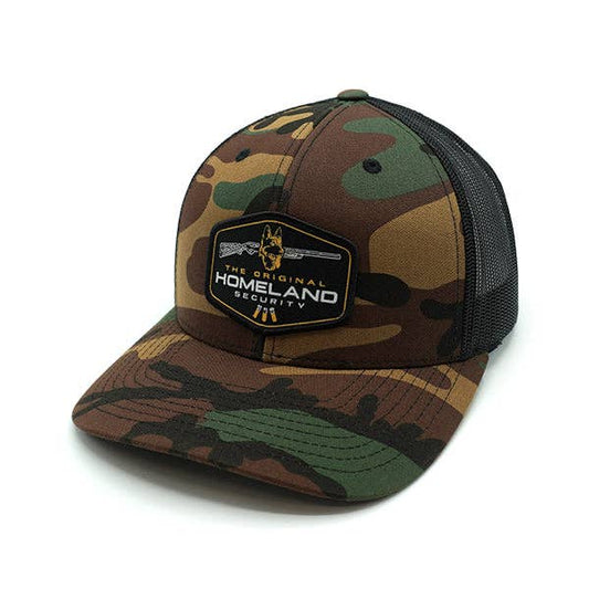 The Original Homeland Security Woven Patch Hat: Curved Bill Snapback / Camo And Black