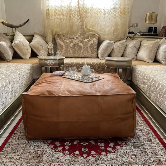 Handmade Furniture | CowHide Leather OttomanTable-Unstuffed: 35.5 x 35.5 x 17.7