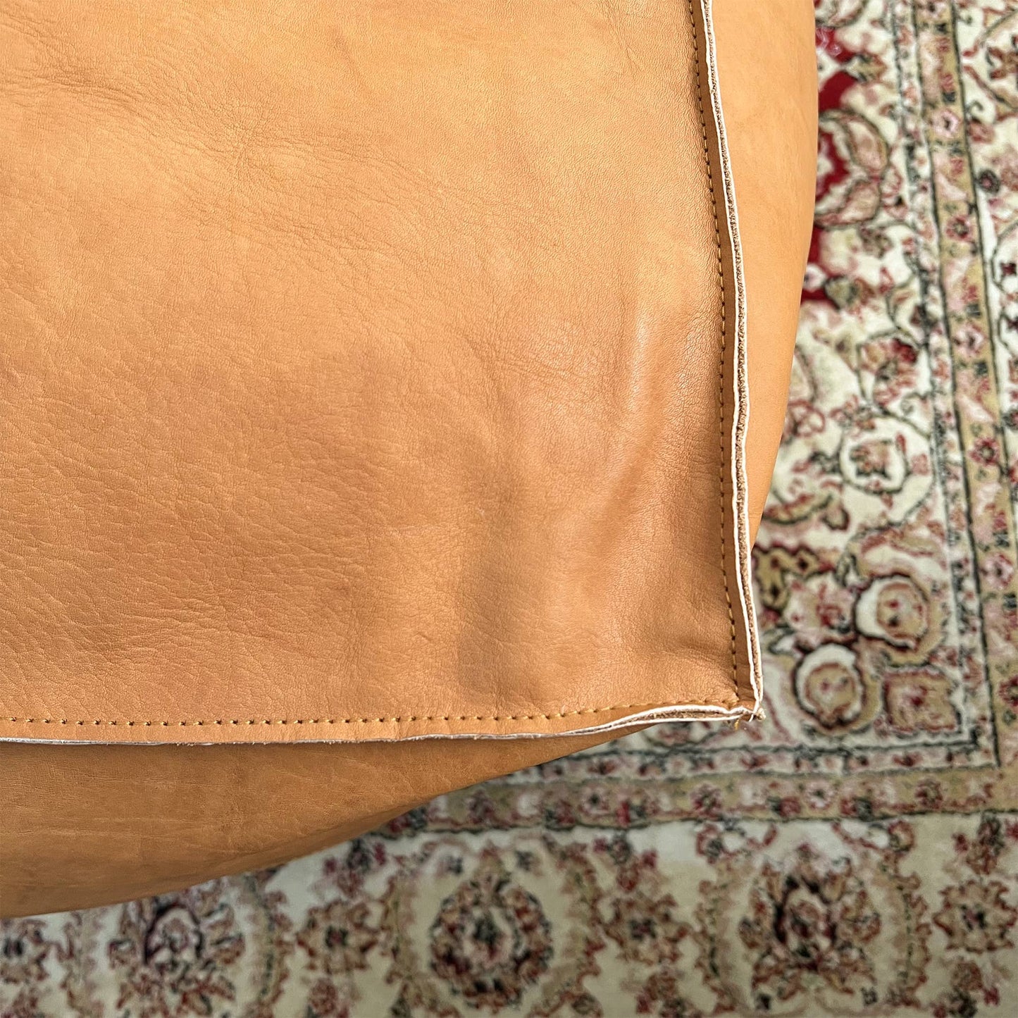 Handmade Furniture | CowHide Leather OttomanTable-Unstuffed: 35.5 x 35.5 x 17.7