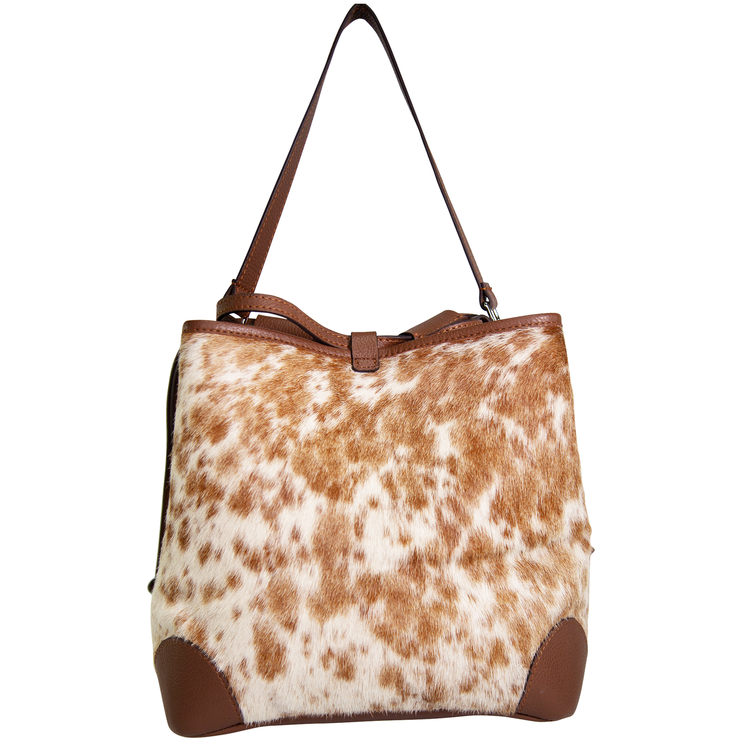 Women's cowhide leather Bucket tote crossbody H21: CHOCOLATE