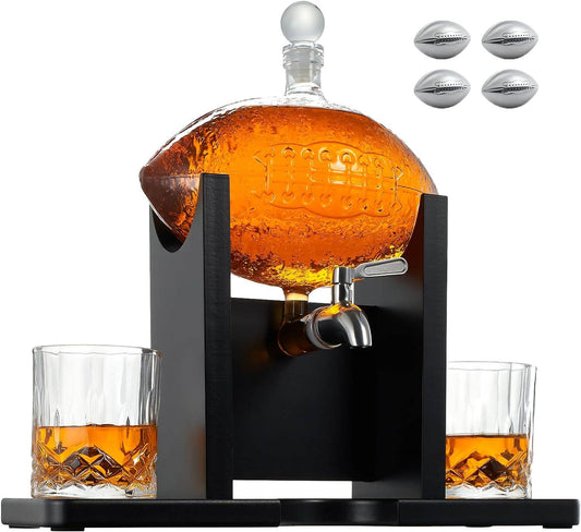 Football Decanter Set with 2 Whiskey & Wine Glasses | 1400mL