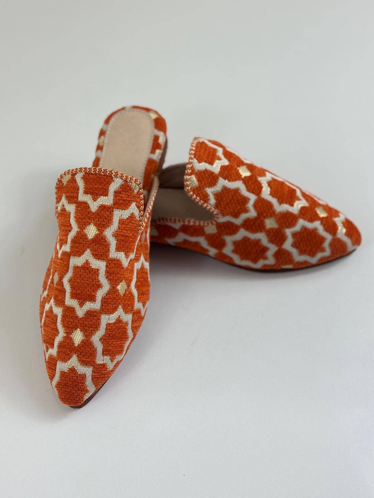 Wholesale Moroccan Babouche - Handmade Orange Boho Mules: UK 6 / US 7.5 / 39 EU