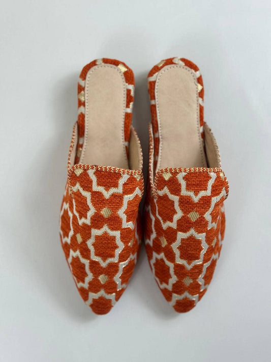 Wholesale Moroccan Babouche - Handmade Orange Boho Mules: UK 6 / US 7.5 / 39 EU