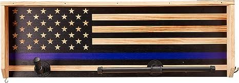 Police Wall Mounted Tactical Gear Rack W/Blue American Flag