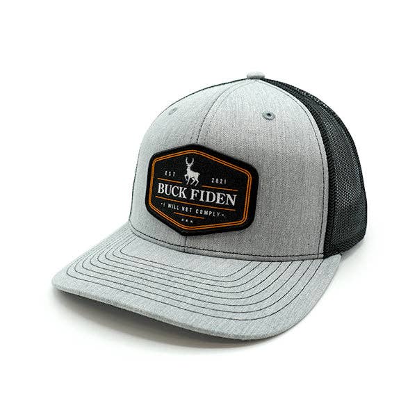 Buck Fiden Woven Patch Hat: Curved Bill Snapback / Camo And Black