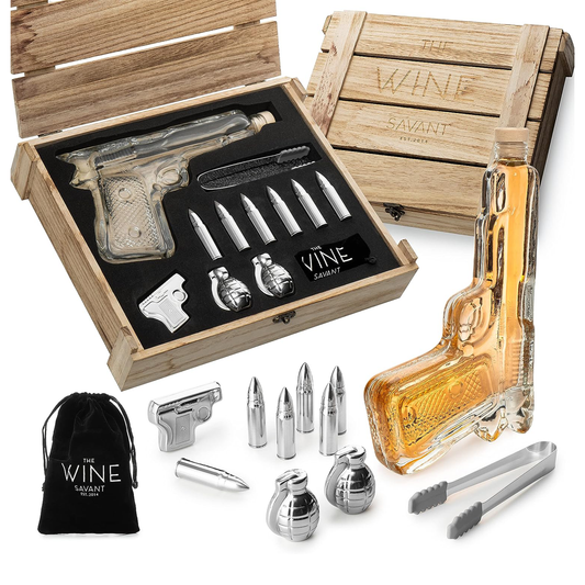 Luxurious Bar Gift Set - Pistol Decanter - 2 Grenade Whiskey