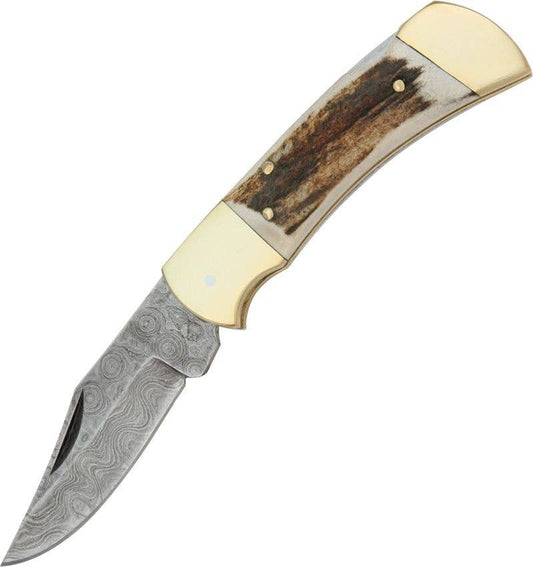 Deer Antler And Brass Bolster Pocket Knife - VG 46