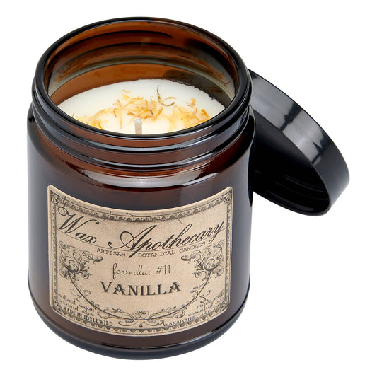 Vanilla 6oz Botanical Candle in Amber Glass Jar w/ Black Lid