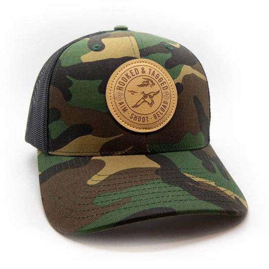 H&T Aim. Shoot. Reload. Patch Hat: Camo/ Black