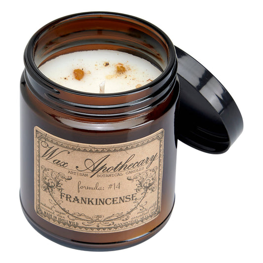 Frankincense 6oz Candle in Amber Glass Jar w/ Black Lid